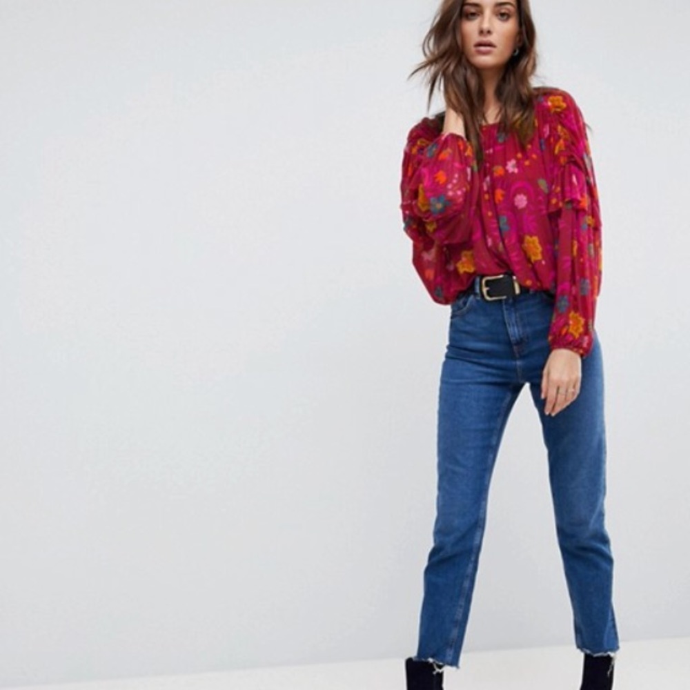 Free People Wildflower Honey Top Blouse Berry S - Picture 3 of 4